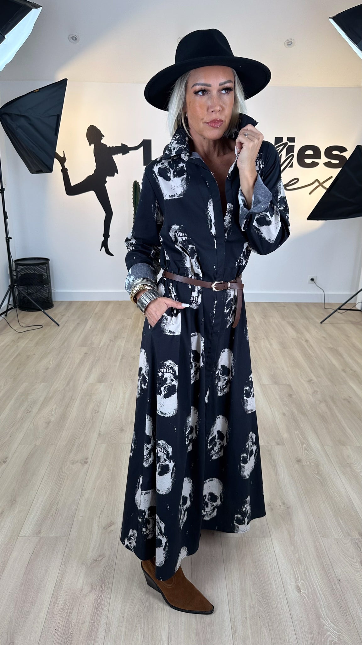 robe chemise tête de mort cotton léger demi-saison rock chic