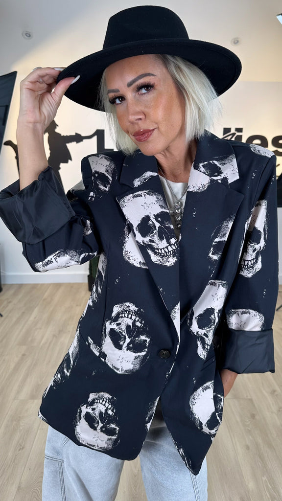 veste demi-saison doublée noire avec têtes de mort rock style fashion