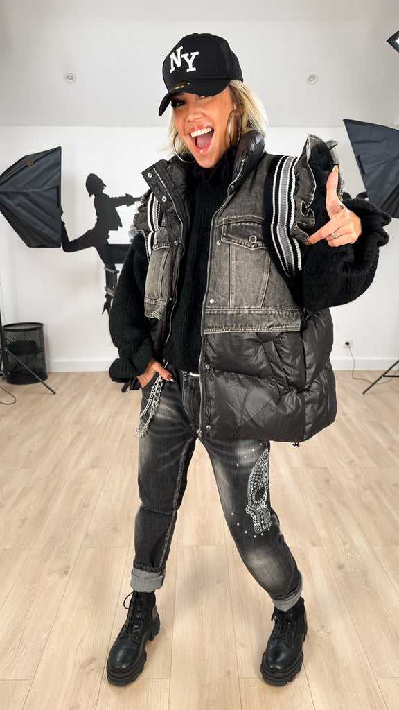 doudoune_bi_matiére_femme_sans_manches_mi_longue_noir_look_treet_chic_moderne_hiver_chaud_jean_dentelle_fashion_manteau_hiver_